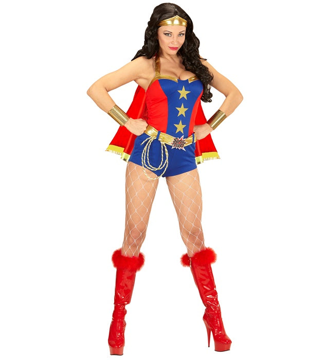 Super Power Girl Kostüm mit Kleid, Gürtel, Stirnband und Umhang