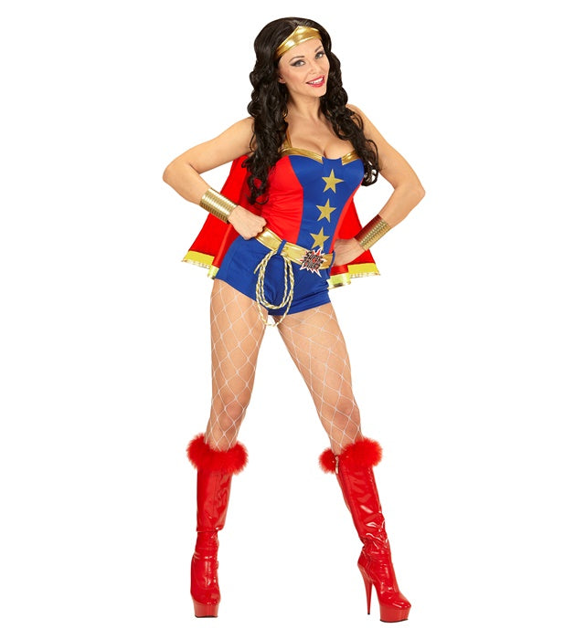 Super Power Girl Kostüm mit Kleid, Gürtel, Stirnband und Umhang