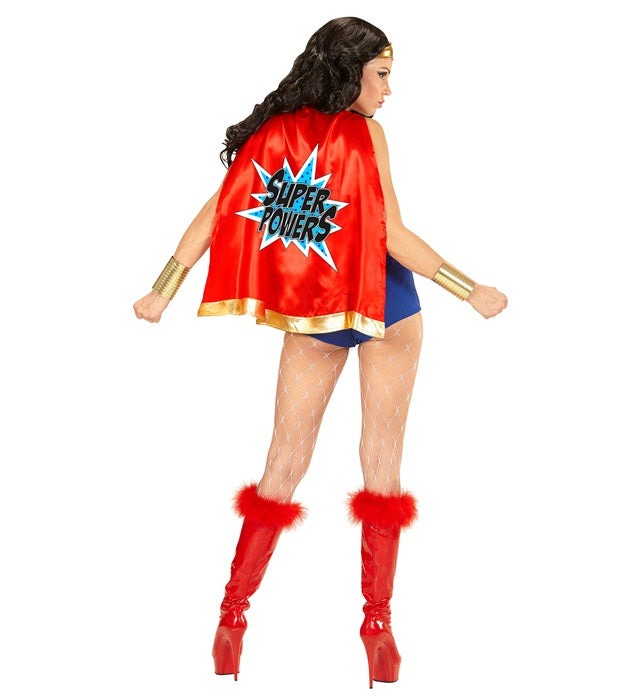 Super Power Girl Kostüm mit Kleid, Gürtel, Stirnband und Umhang