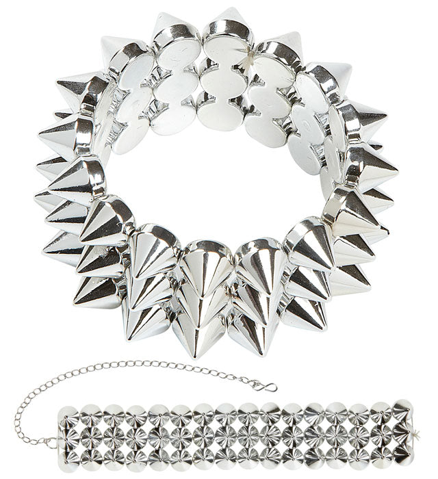 Halskette und Armband mit silberfarbenen Nieten als Fasnacht-Accessoire