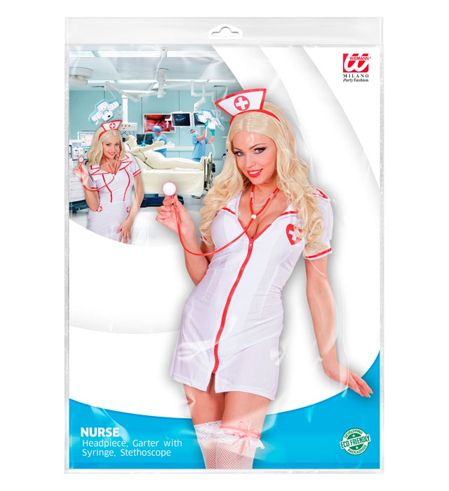 Krankenschwester-Set mit Haube, Stethoskop und Strumpfband für Fasnacht