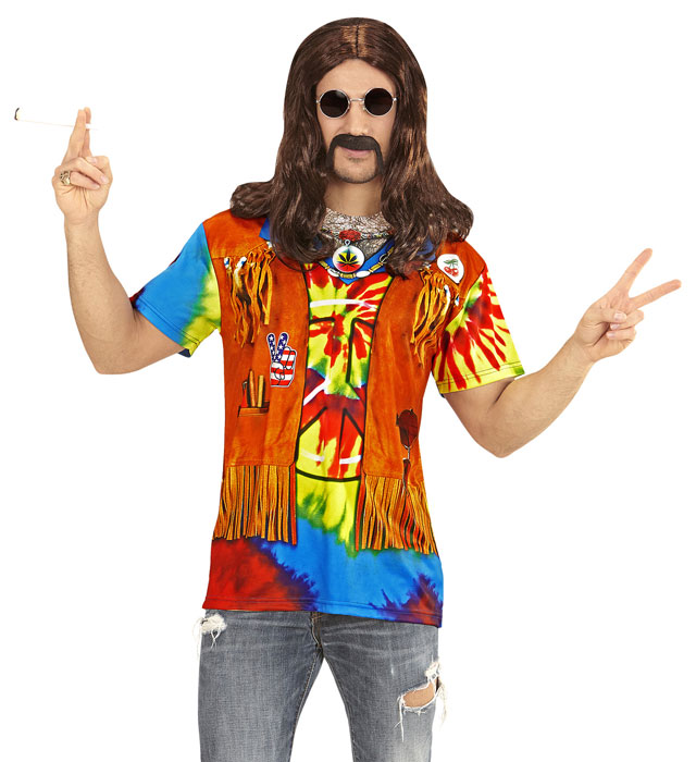 Buntes Hippie-T-Shirt mit psychedelischem Retro-Print für Fasnacht