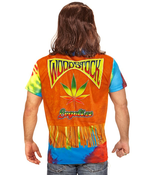 Buntes Hippie-T-Shirt mit psychedelischem Retro-Print für Fasnacht