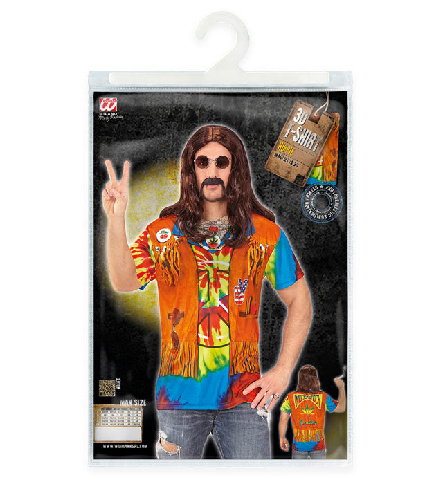 Buntes Hippie-T-Shirt mit psychedelischem Retro-Print für Fasnacht