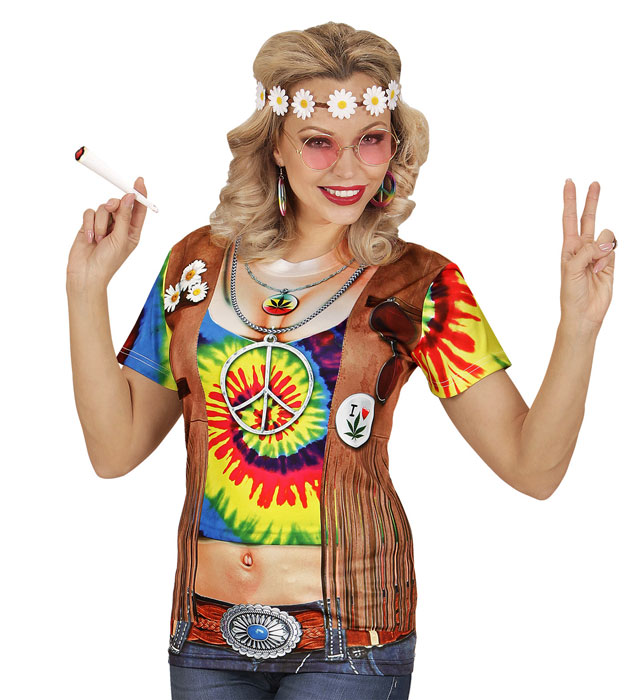 Hippie T-Shirt mit buntem Fotosublimationsdruck für Fasnacht