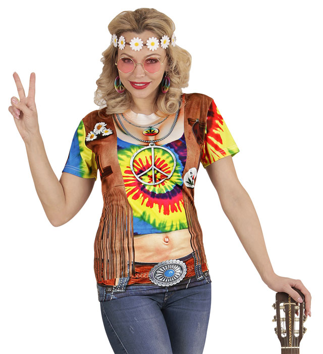 Hippie T-Shirt mit buntem Fotosublimationsdruck für Fasnacht