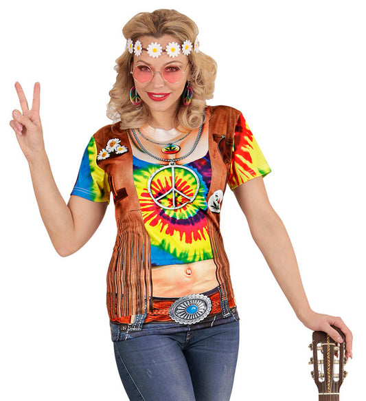 Hippie T-Shirt mit buntem Fotosublimationsdruck für Fasnacht