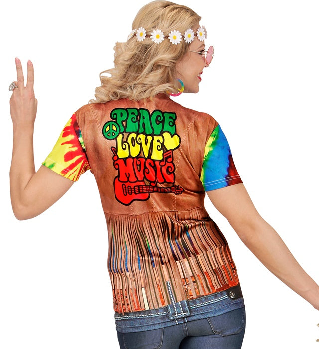 Hippie T-Shirt mit buntem Fotosublimationsdruck für Fasnacht