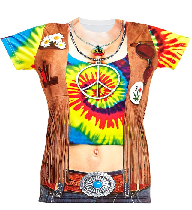 Hippie T-Shirt mit buntem Fotosublimationsdruck für Fasnacht