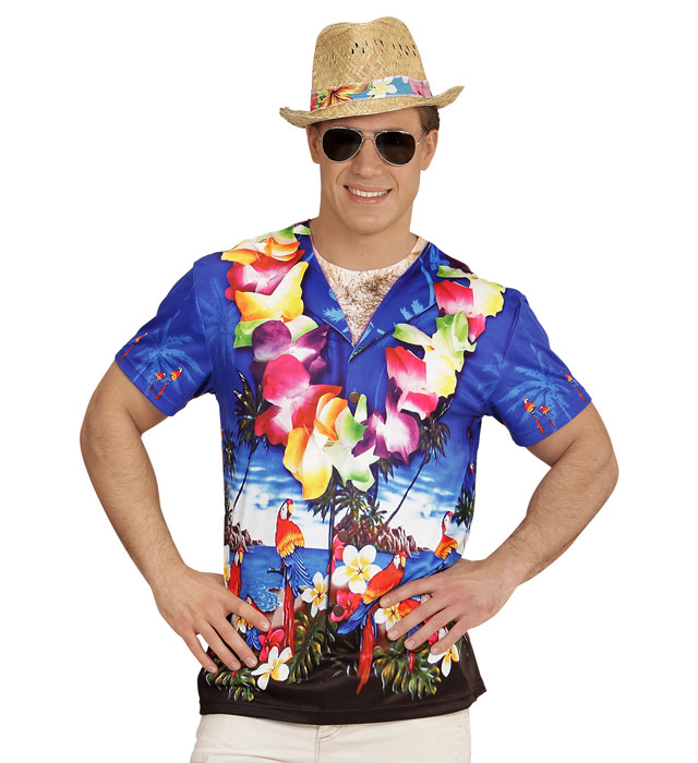Hawaiianer T-Shirt mit buntem tropischem Fotosublimationsdruck