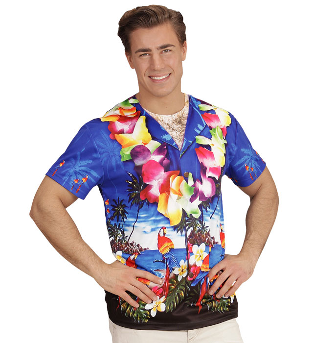 Hawaiianer T-Shirt mit buntem tropischem Fotosublimationsdruck
