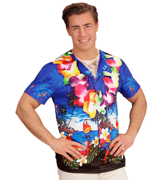 Hawaiianer T-Shirt mit buntem tropischem Fotosublimationsdruck