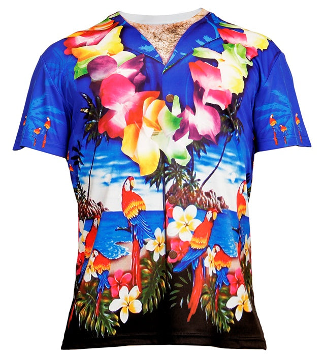 Hawaiianer T-Shirt mit buntem tropischem Fotosublimationsdruck