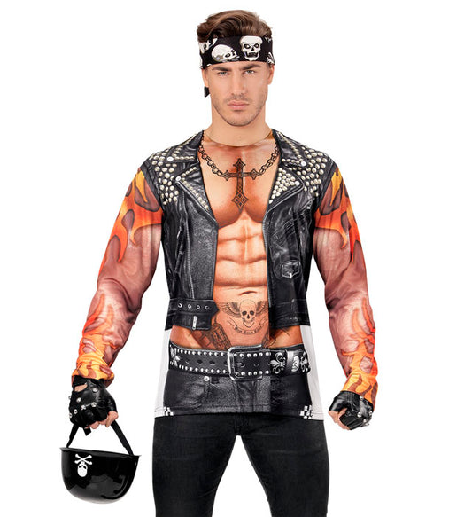 Rocker-Biker T-Shirt mit detailreichem Fotosublimationsdruck für Fasnacht