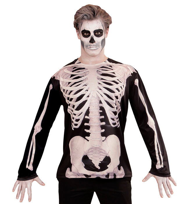 Skelettmann Longsleeve mit Skelett-Print auf Vorder- und Rückseite in Schwarz
