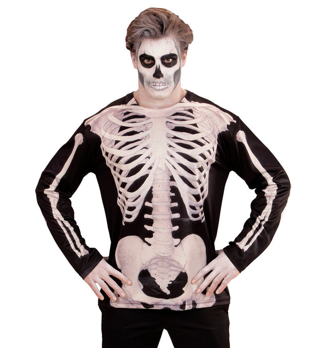 Skelettmann Longsleeve mit Skelett-Print auf Vorder- und Rückseite in Schwarz