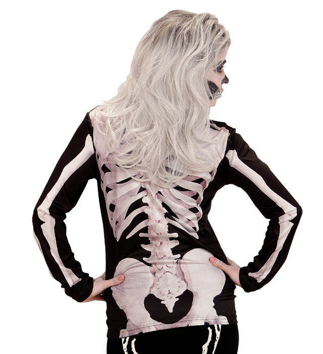 Damen Longsleeve mit Skelettfrau Motiv für Halloween und Fasnacht