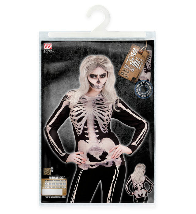 Damen Longsleeve mit Skelettfrau Motiv für Halloween und Fasnacht