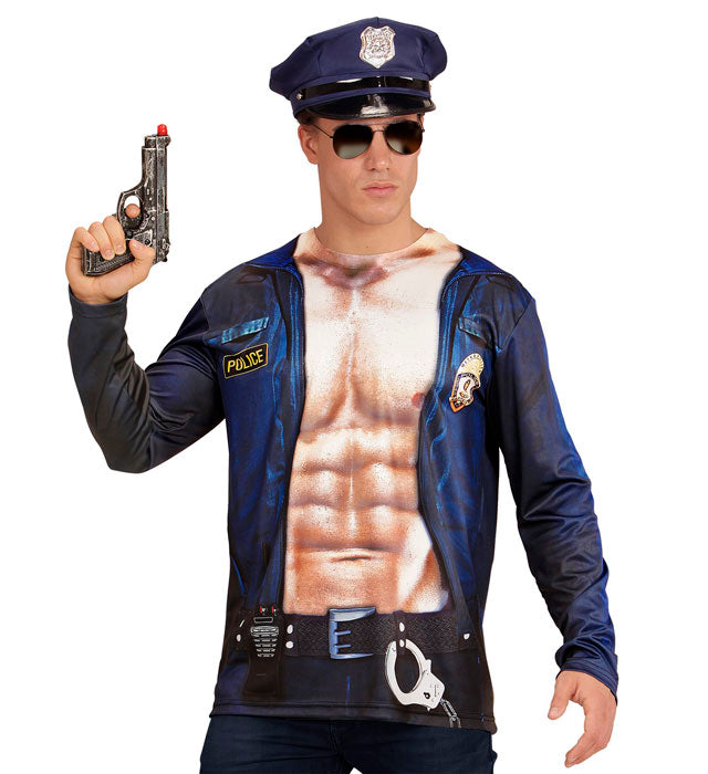 Langärmliges Polizisten-Longsleeve mit detailreichem Polizeimotiv in Fotosublimation