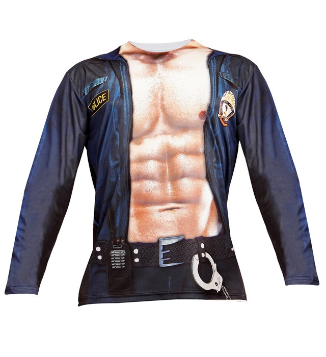 Langärmliges Polizisten-Longsleeve mit detailreichem Polizeimotiv in Fotosublimation