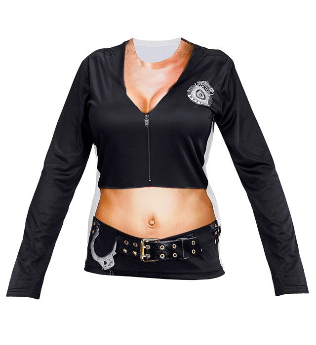 Damen Longsleeve mit bedruckter Polizistin für Fasnacht und Karneval