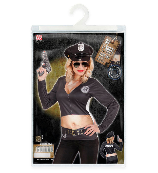 Damen Longsleeve mit bedruckter Polizistin für Fasnacht und Karneval