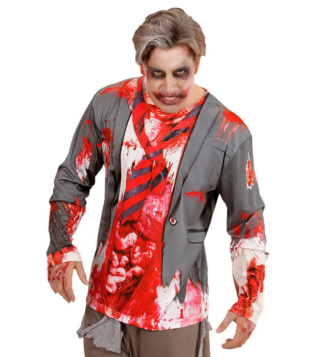 Zombie Longsleeve mit blutigen und verwitterten Details für Halloween-Kostüm