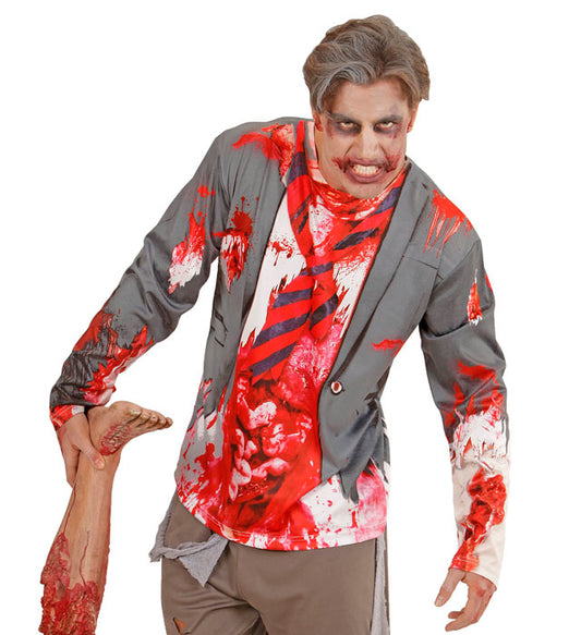 Zombie Longsleeve mit blutigen und verwitterten Details für Halloween-Kostüm
