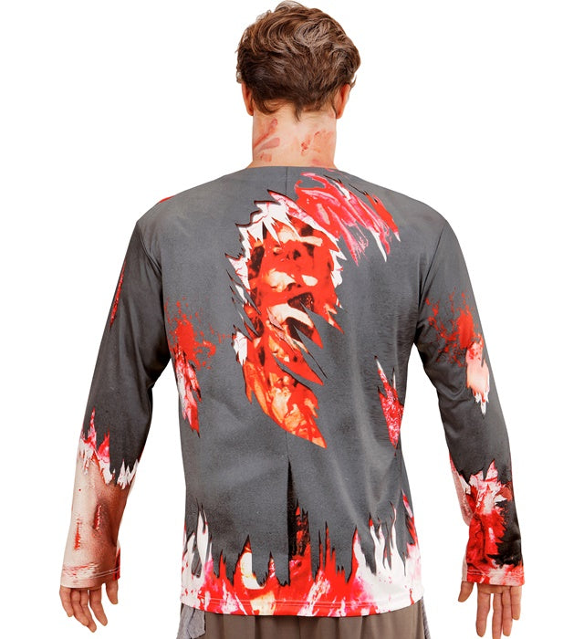 Zombie Longsleeve mit blutigen und verwitterten Details für Halloween-Kostüm