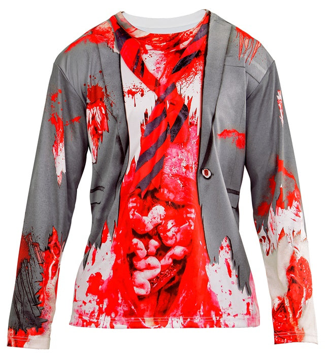 Zombie Longsleeve mit blutigen und verwitterten Details für Halloween-Kostüm
