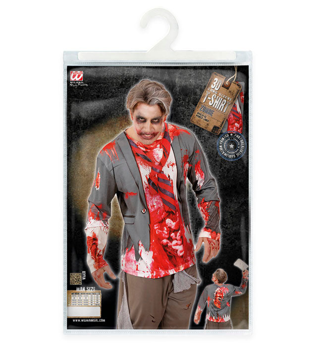 Zombie Longsleeve mit blutigen und verwitterten Details für Halloween-Kostüm