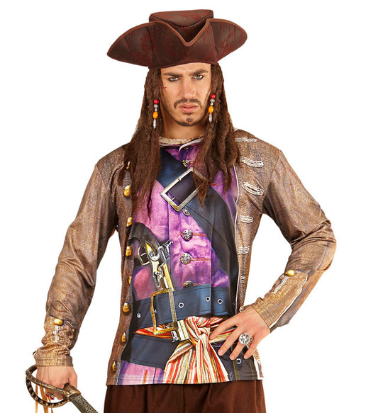 Piraten Longsleeve mit detailreichem Motiv für Fasnacht und Mottopartys