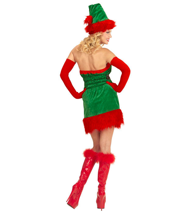 Elf Santas kleine Helferin Kostüm bestehend aus grünem Kleid, Gürtel und rotem Hut
