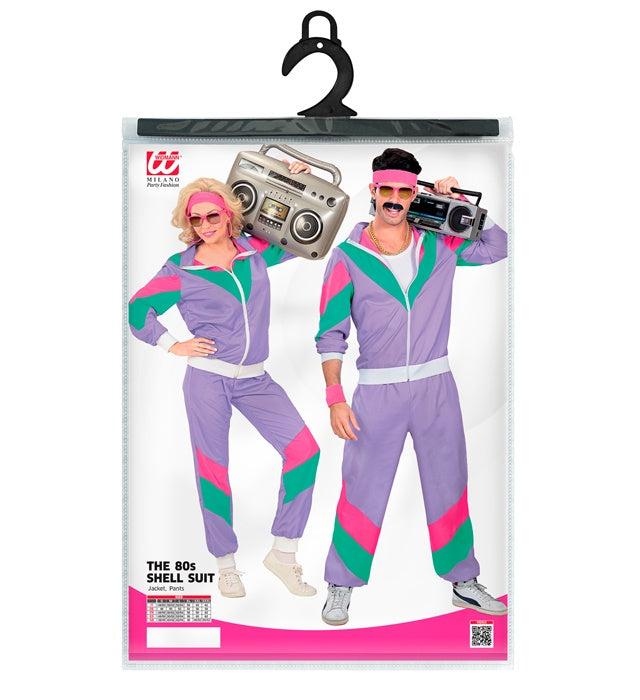 Bunter 80er Jahre Trainingsanzug bestehend aus Oberteil und Hose im Retro-Design