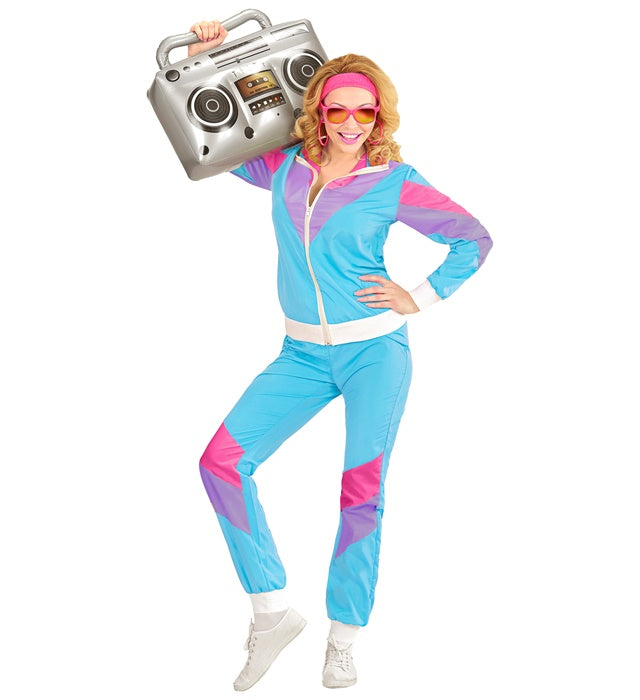 80er Jahre Trainingsanzug Retro-Set mit Oberteil und Hose in bunten Farben