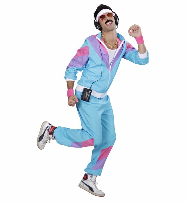 80er Jahre Trainingsanzug Retro-Set mit Oberteil und Hose in bunten Farben