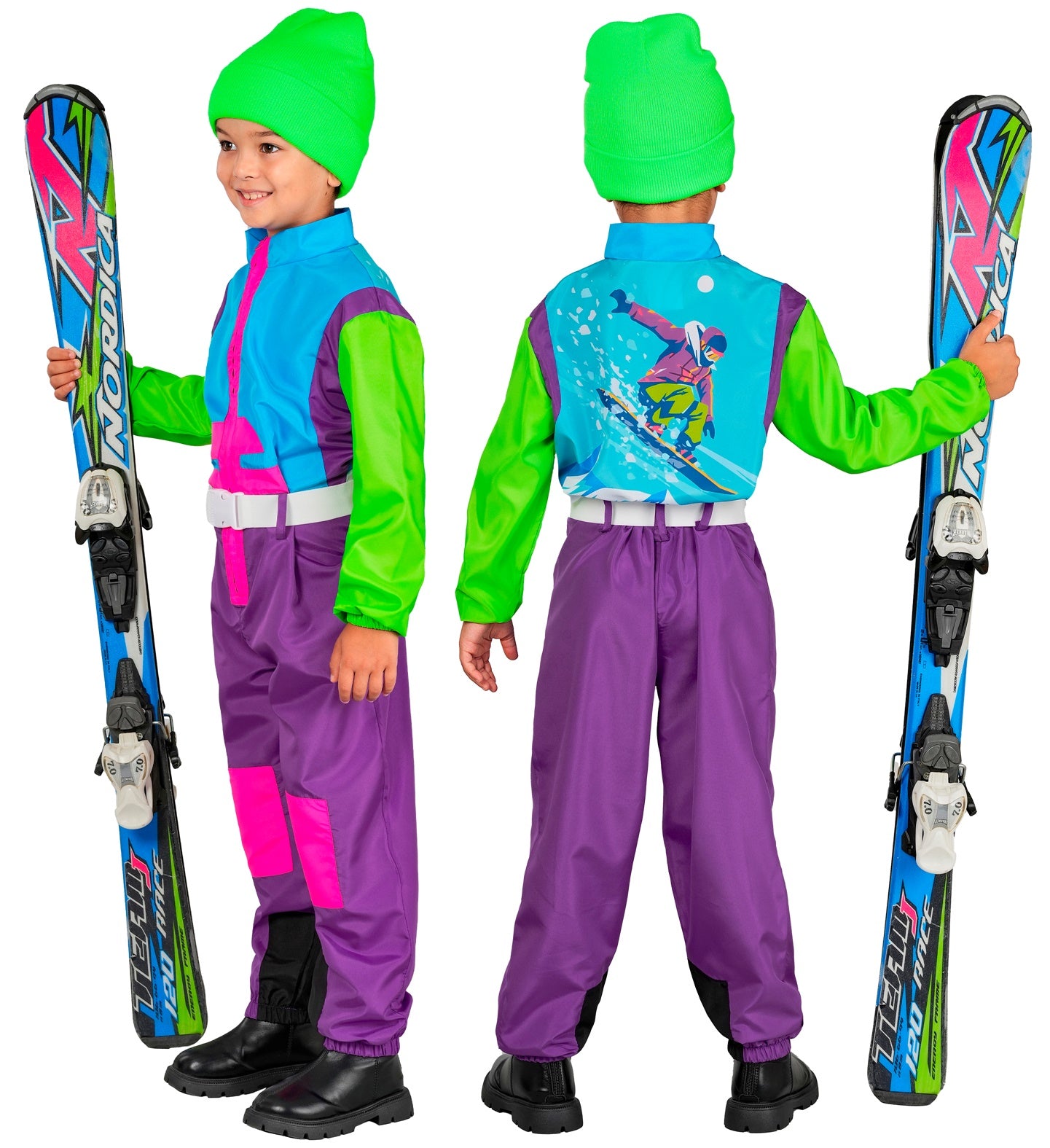 Neon Snowboarder Unisex Jumpsuit Skianzug für Kinder