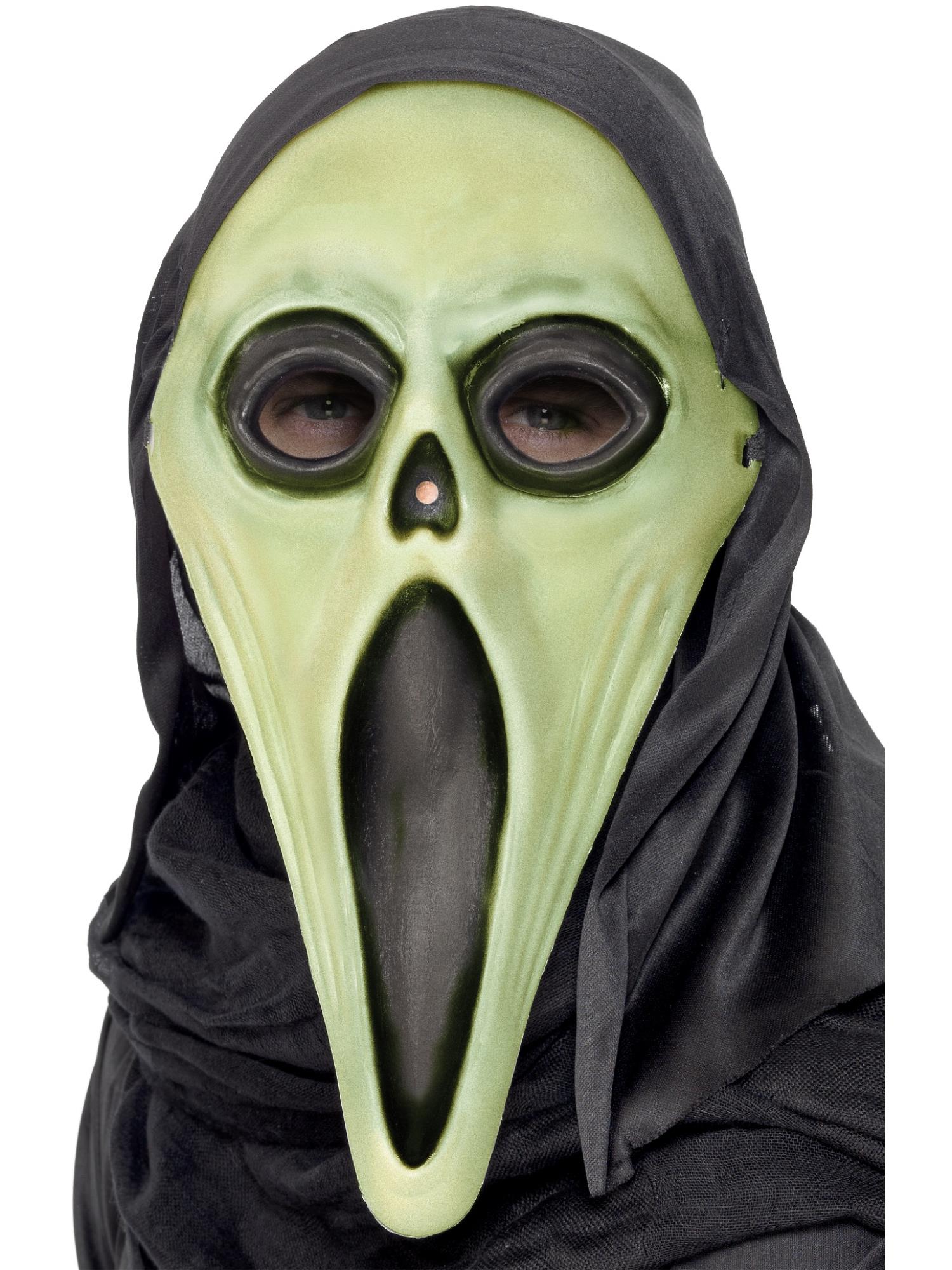 Smiffys Glow-in-the-Dark Screamer-Maske Schwarz-Weiss mit Kapuze für Herren – Produktansicht