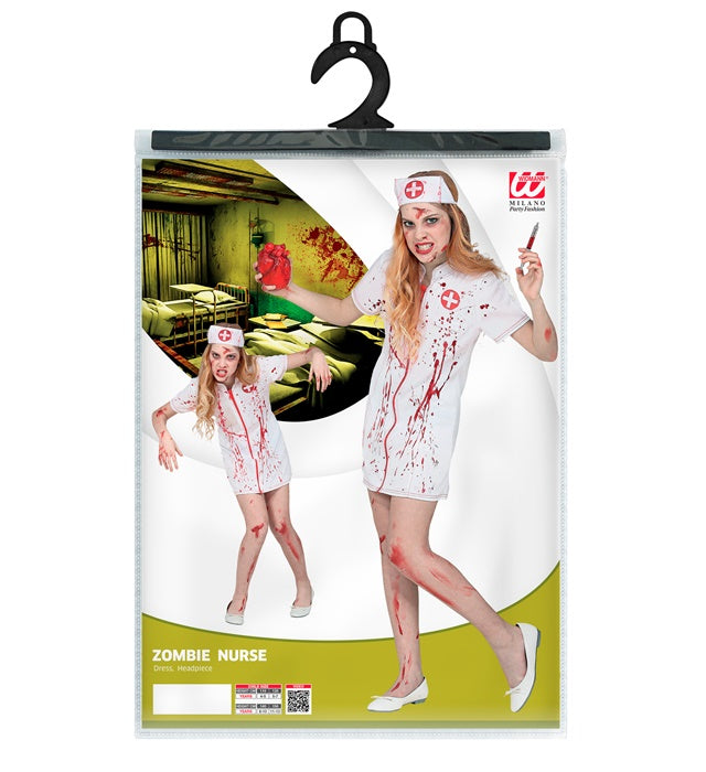 Zombie Krankenschwester Kostüm mit blutigem Kleid und passender Haube