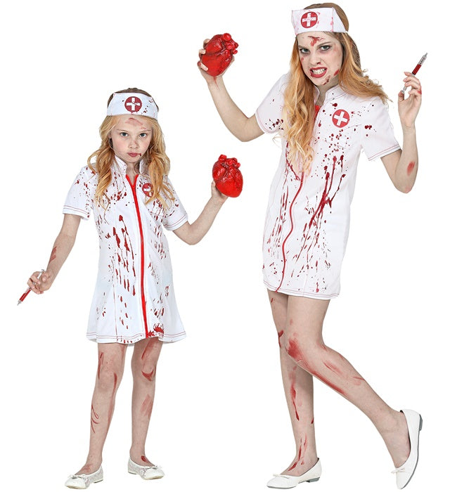Zombie Krankenschwester Kostüm mit blutigem Kleid und passender Haube