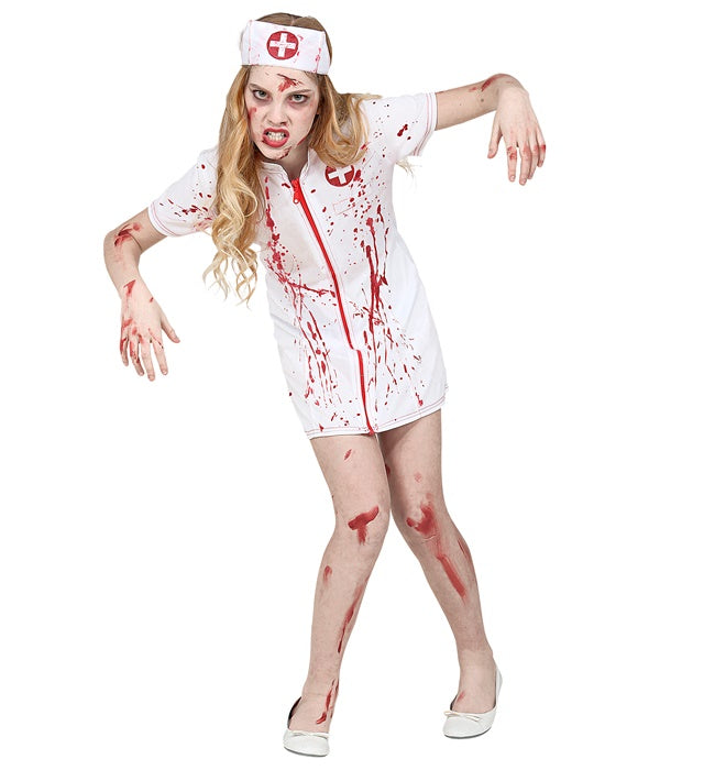 Zombie Krankenschwester Kostüm mit blutigem Kleid und passender Haube
