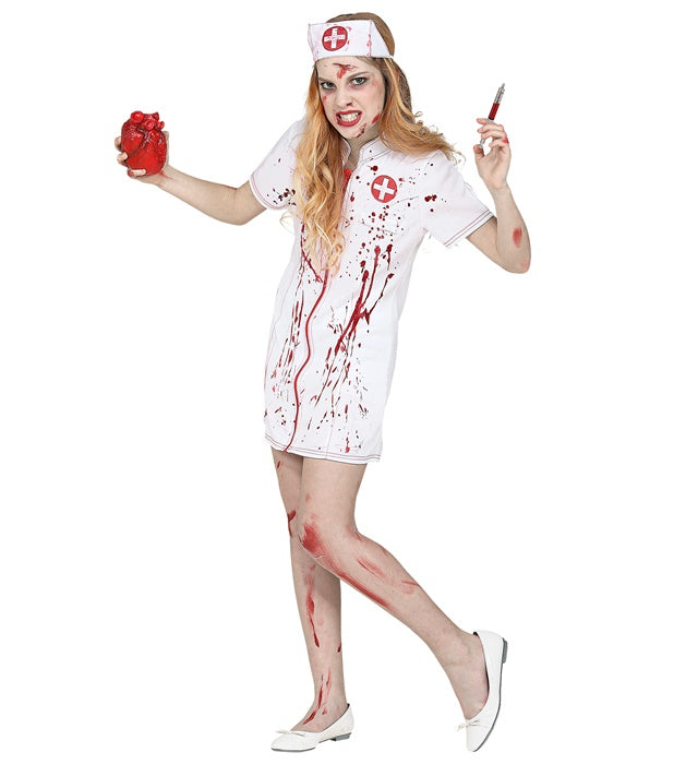 Zombie Krankenschwester Kostüm mit blutigem Kleid und passender Haube