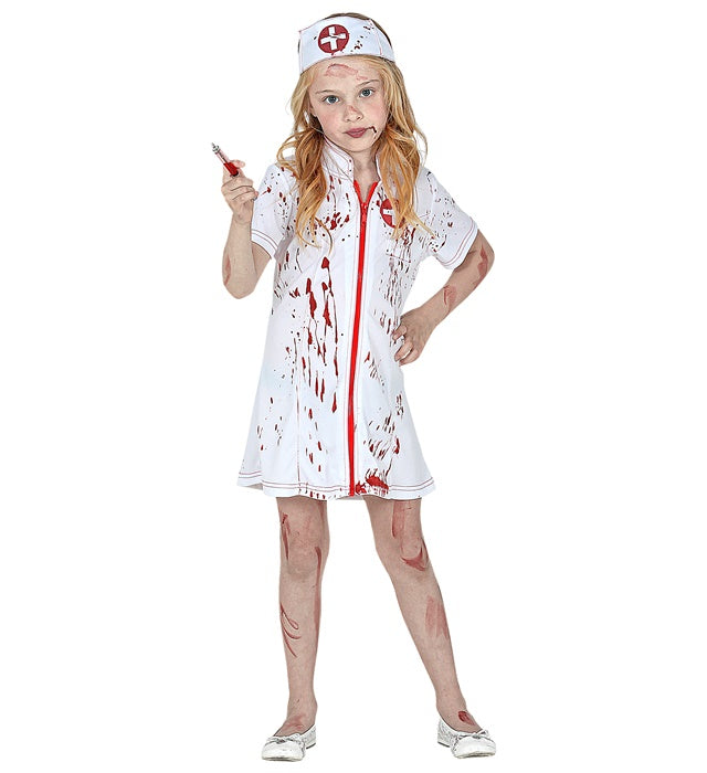 Zombie Krankenschwester Kostüm mit blutigem Kleid und passender Haube