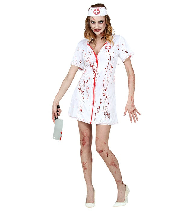 Zombie Krankenschwester Kostüm mit Kleid und Haube für Fasnacht