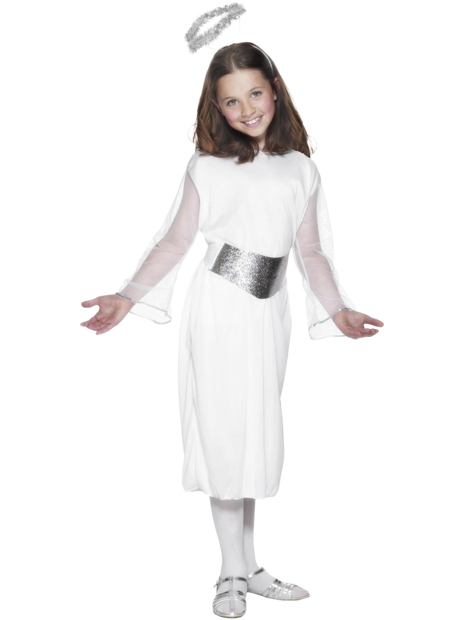 Smiffys weisses Engel-Kostüm für Kinder mit Kleid, Gürtel und Heiligenschein