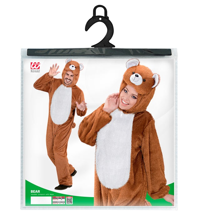 Bär Funny Kostüm mit braunem Overall und passender Bärenmaske