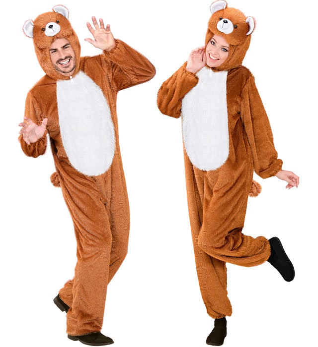 Bär Funny Kostüm mit braunem Overall und passender Bärenmaske