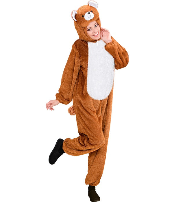 Bär Funny Kostüm mit braunem Overall und passender Bärenmaske
