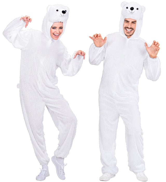 Flauschiges Eisbär-Kostüm mit Kapuze für Fasnacht und Karneval