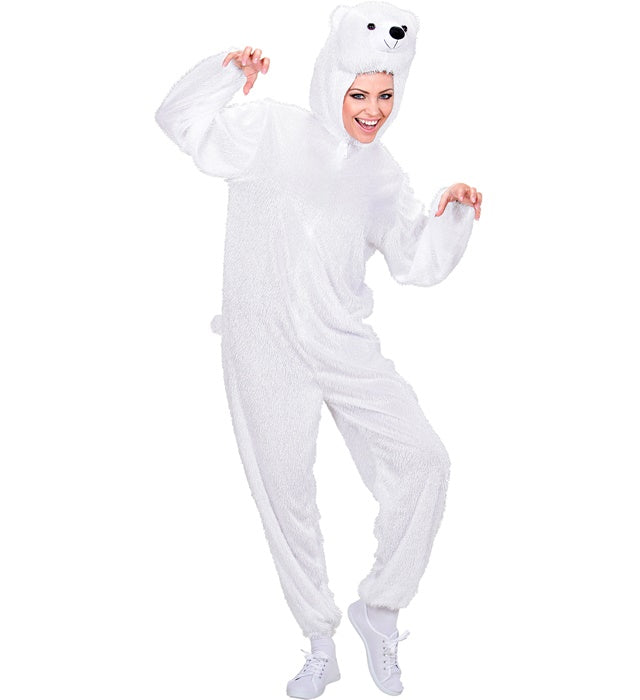 Flauschiges Eisbär-Kostüm mit Kapuze für Fasnacht und Karneval